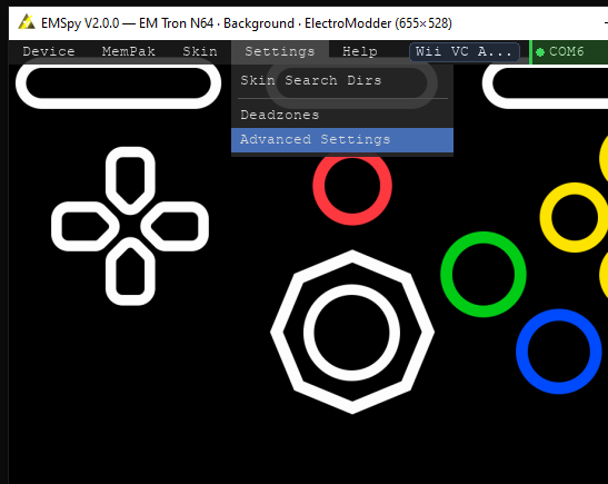 EMSpy Settings menu