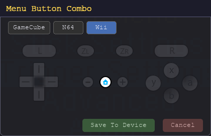 Wii Classic Controller menu combo